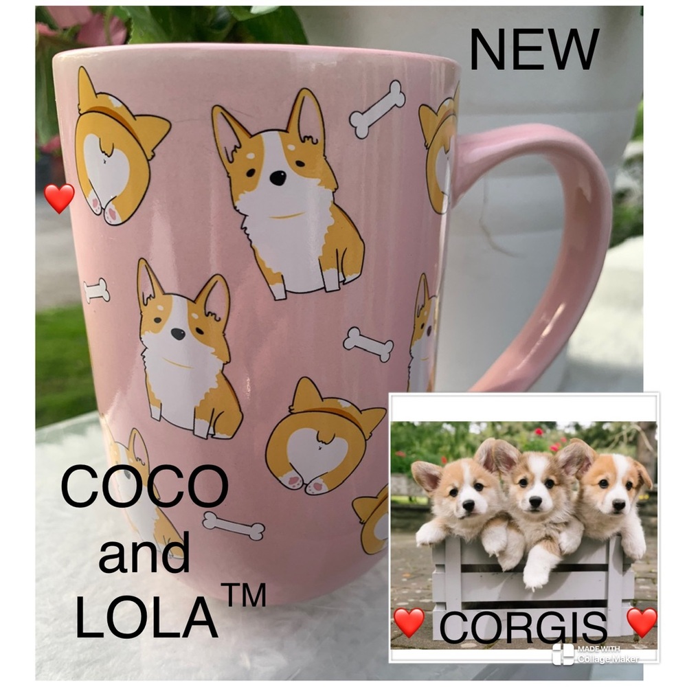 NEW ⭐️ CORGI 🐶 - “Coco & Lola” Pink Glossy ceramic mug. (Shhh🤫 🤐 hidden ❤️ bum)